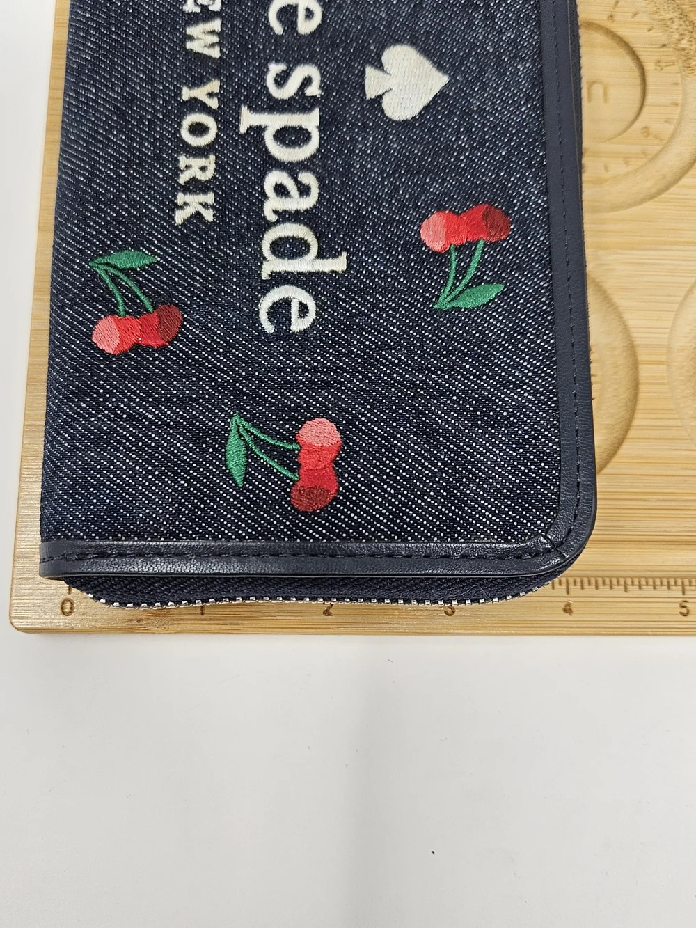 Kate Spade Denim Cherry Zip Wallet - Navy
